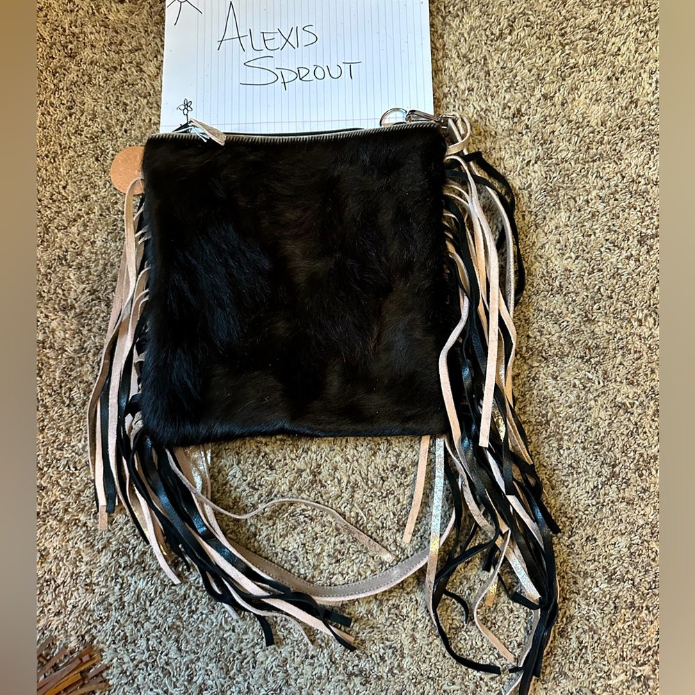 Crimson Willow hair on hide 12x12 crossbody bag